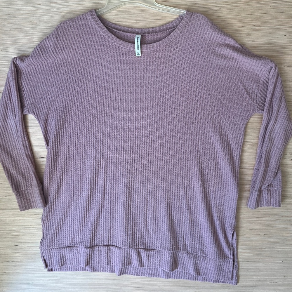 Zenana Women's Mauve Waffle Knit Top xl